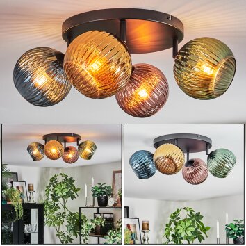 Koyoto Plafoniera, Lampada a sfera Blu, Oro, Verde, Ramato, 4-Luci