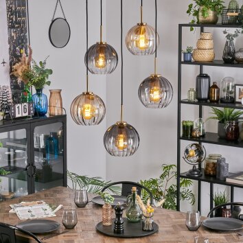 Koyoto Lampadario a sospensione, Lampada a sfera, Lampada a sospensione Oro, Nero, 5-Luci