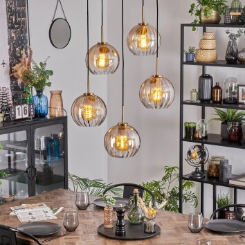 Koyoto Lampadario a sospensione, Lampada a sfera, Lampada a sospensione Oro, Nero, 5-Luci