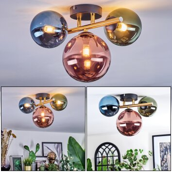 Chehalis Plafoniera, Lampada a sfera Oro, Nero, 3-Luci