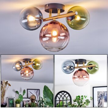 Chehalis Plafoniera, Lampada a sfera Oro, Nero, 3-Luci