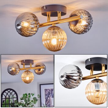 Chehalis Plafoniera, Lampada a sfera Oro, Nero, 3-Luci