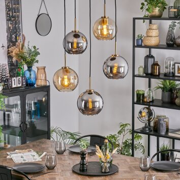 Koyoto Lampadario a sospensione, Lampada a sfera, Lampada a sospensione Oro, Nero, 5-Luci