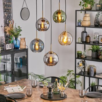 Koyoto Lampadario a sospensione, Lampada a sfera, Lampada a sospensione Oro, Nero, 5-Luci