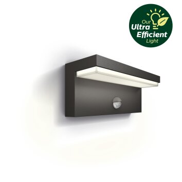 Illuminazione Philips Bustan Lampada da parete per esterno LED Antracite, 1-Luce, Sensori di movimento