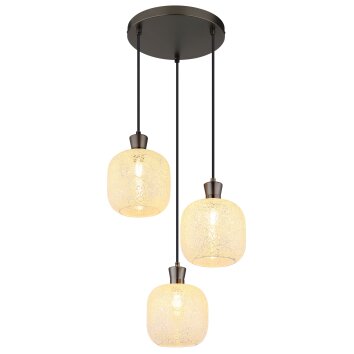 Illuminazione Globo Lighting Brokana Lampadario a sospensione Cromo, Nero, 3-Luci
