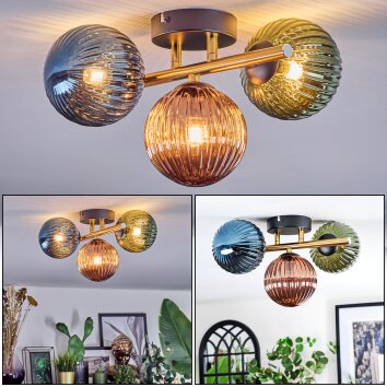 Chehalis Plafoniera, Lampada a sfera Oro, Nero, 3-Luci