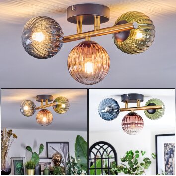 Chehalis Plafoniera, Lampada a sfera Oro, Nero, 3-Luci