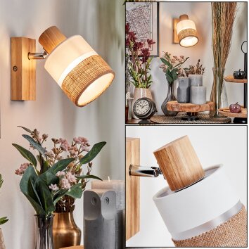 Fallhagen Applique, Faretto da parete Cromo, Legno chiaro, 1-Luce