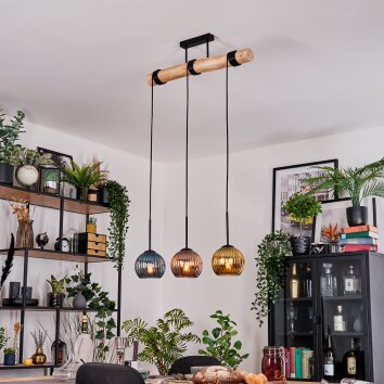 Koyoto Lampadario a sospensione, Lampada a sfera, Lampada a sospensione Écru, Nero, 3-Luci