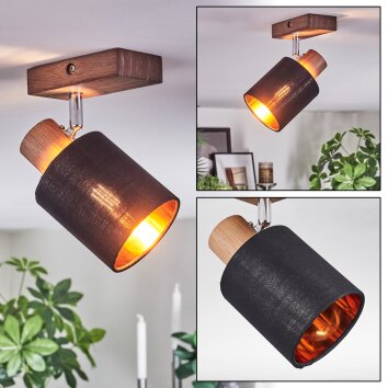 Fallhagen Plafoniera, Faretto da soffitto Cromo, Legno scuro, 1-Luce