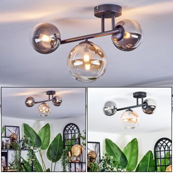 Chehalis Plafoniera, Lampada a sfera Ambrato, Chiaro, Grigio fumo, 3-Luci