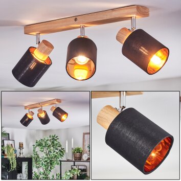 Fallhagen Plafoniera, Faretto da soffitto Cromo, Legno chiaro, 3-Luci