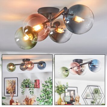 Chehalis Plafoniera, Lampada a sfera Blu, Cromo, Verde, Chiaro, Ramato, Grigio fumo, 4-Luci