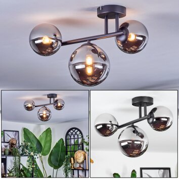 Chehalis Plafoniera, Lampada a sfera Cromo, Grigio fumo, 3-Luci