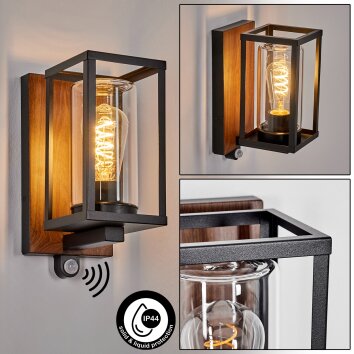 Portalis Lampada da parete per esterno, Applique Aspetto del legno, Nero, 1-Luce, Sensori di movimento
