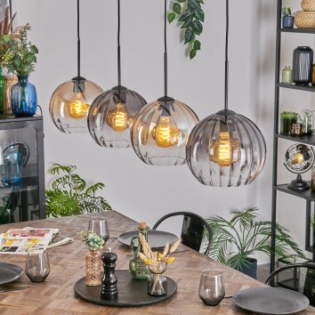 Koyoto Lampadario a sospensione, Lampada a sfera, Lampada a sospensione Ambrato, Chiaro, Grigio fumo, 4-Luci