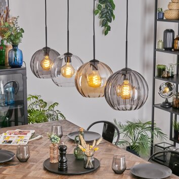 Koyoto Lampadario a sospensione, Lampada a sfera, Lampada a sospensione Ambrato, Chiaro, Grigio fumo, 4-Luci