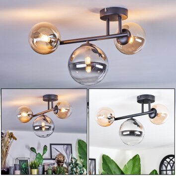 Chehalis Plafoniera, Lampada a sfera Ambrato, Chiaro, Grigio fumo, 3-Luci