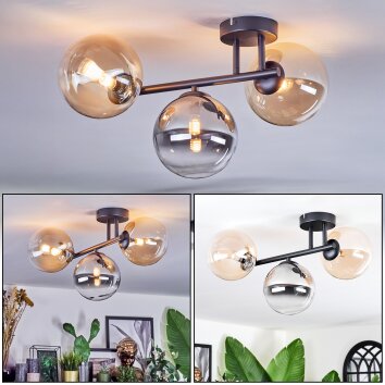 Chehalis Plafoniera, Lampada a sfera Ambrato, Chiaro, Grigio fumo, 3-Luci