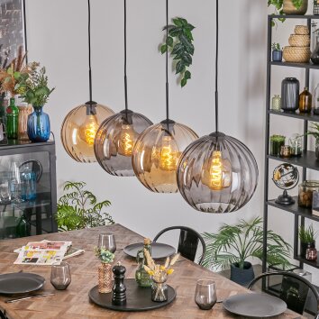 Koyoto Lampadario a sospensione, Lampada a sfera, Lampada a sospensione Ambrato, Grigio fumo, 4-Luci