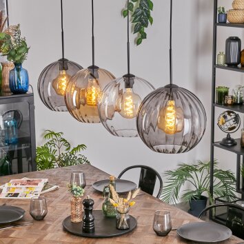 Koyoto Lampadario a sospensione, Lampada a sfera, Lampada a sospensione Ambrato, Chiaro, Grigio fumo, 4-Luci