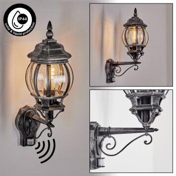 Lentua Lampada da parete per esterno, Applique Nero, Argento, 1-Luce, Sensori di movimento