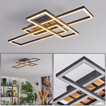 Donik Plafoniera LED Cromo, Aspetto del legno, Nero, 1-Luce