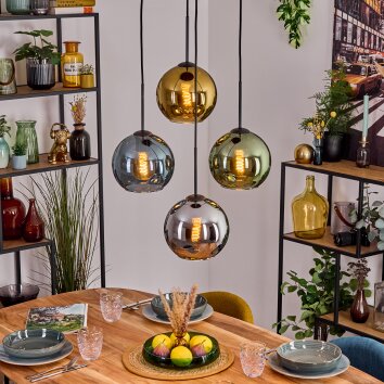 Koyoto Lampadario a sospensione, Lampada a sfera, Lampada a sospensione Blu, Cromo, Oro, Verde, Grigio fumo, 4-Luci