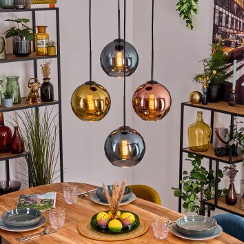 Koyoto Lampadario a sospensione, Lampada a sfera, Lampada a sospensione Blu, Oro, Ramato, 4-Luci
