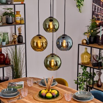 Koyoto Lampadario a sospensione, Lampada a sfera, Lampada a sospensione Blu, Oro, Verde, 4-Luci