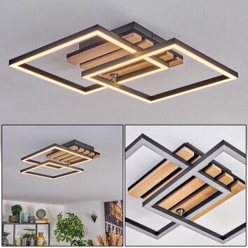 Rivano Plafoniera LED Cromo, Aspetto del legno, Nero, 1-Luce