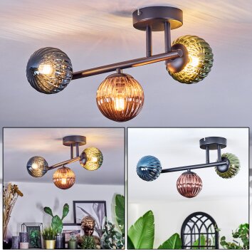 Chehalis Plafoniera, Lampada a sfera Blu, Verde, Ramato, 3-Luci