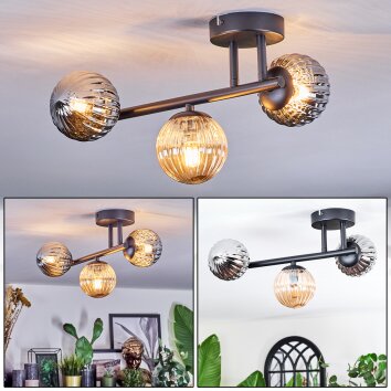Chehalis Plafoniera, Lampada a sfera Ambrato, Grigio fumo, 3-Luci