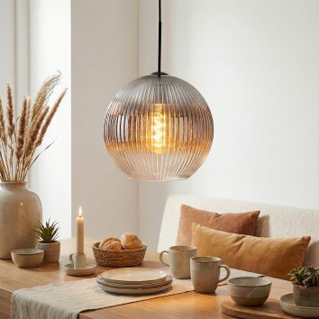 Koyoto Lampadario a sospensione, Lampada a sfera, Lampada a sospensione Chiaro, Grigio fumo, 1-Luce