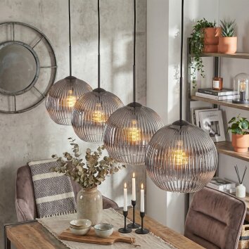 Koyoto Lampadario a sospensione, Lampada a sfera, Lampada a sospensione Chiaro, Grigio fumo, 4-Luci