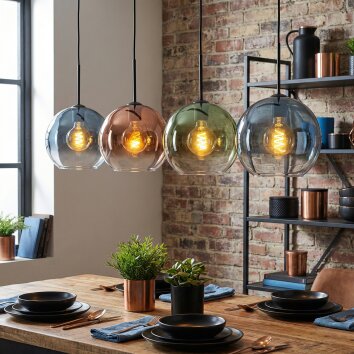 Koyoto Lampadario a sospensione, Lampada a sfera, Lampada a sospensione Blu, Verde, Chiaro, Ramato, 4-Luci