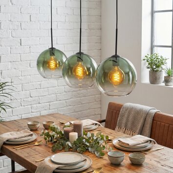 Koyoto Lampadario a sospensione, Lampada a sfera, Lampada a sospensione Verde, Chiaro, 3-Luci