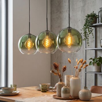 Koyoto Lampadario a sospensione, Lampada a sfera, Lampada a sospensione Verde, Chiaro, 3-Luci