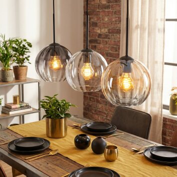 Koyoto Lampadario a sospensione, Lampada a sospensione 20 cm Ambrato, Chiaro, Grigio fumo, 3-Luci