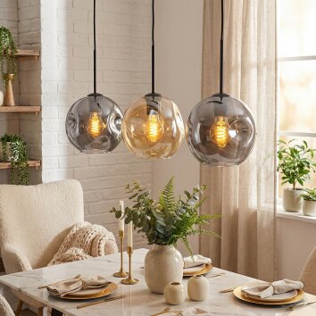 Koyoto Lampadario a sospensione, Lampada a sfera, Lampada a sospensione Ambrato, Grigio fumo, 3-Luci