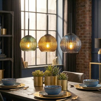 Koyoto Lampadario a sospensione, Lampada a sfera, Lampada a sospensione Blu, Oro, Verde, 3-Luci
