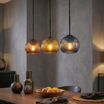 Koyoto Lampadario a sospensione, Lampada a sfera, Lampada a sospensione Blu, Oro, Ramato, 3-Luci