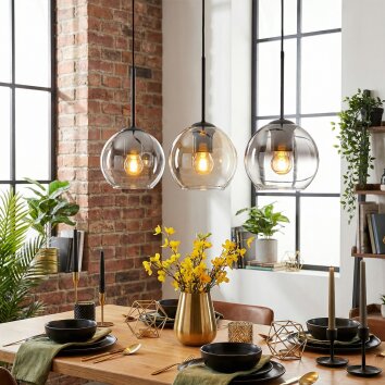 Koyoto Lampadario a sospensione, Lampada a sfera, Lampada a sospensione Ambrato, Chiaro, Grigio fumo, 3-Luci