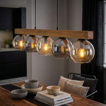 Koyoto Lampadario a sospensione, Lampada a sfera, Lampada a sospensione Écru, Nero, 5-Luci