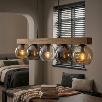 Koyoto Lampadario a sospensione, Lampada a sfera, Lampada a sospensione Écru, Nero, 5-Luci