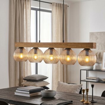 Koyoto Lampadario a sospensione, Lampada a sfera, Lampada a sospensione Écru, Nero, 5-Luci