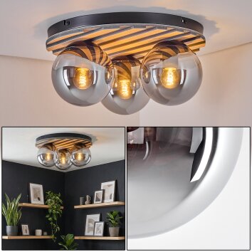 Rafon Plafoniera, Lampada a sfera Aspetto del legno, Nero, 3-Luci
