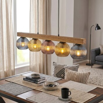 Koyoto Lampadario a sospensione, Lampada a sfera, Lampada a sospensione Écru, Nero, 5-Luci