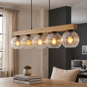 Koyoto Lampadario a sospensione, Lampada a sfera, Lampada a sospensione Écru, Nero, 5-Luci